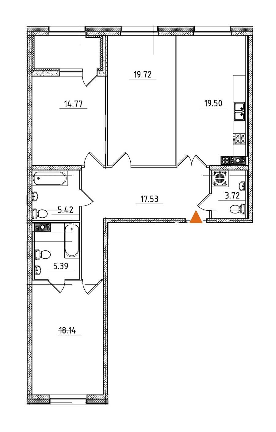 Трехкомнатная квартира в : площадь 106.64 м2 , этаж: 5 – купить в Санкт-Петербурге